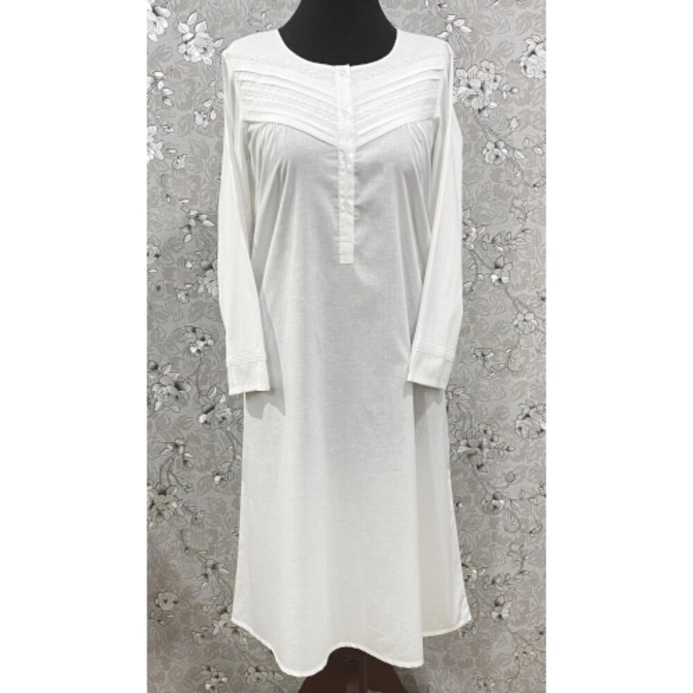 SoieRose White Victorian Cotton Nightgown – SR-1191 – Long Sleeve Sleepwear